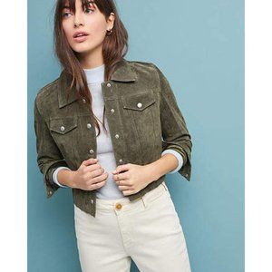 Blank NYC Suede Cropped Trucker Jacket XS Olive
